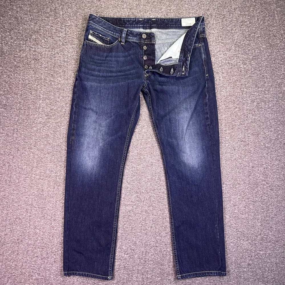 Diesel Viker Jeans Mens 35x28 Dark Wash Straight Blue Casual Button Fly Cotton
